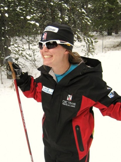 Kristina Owen showing off her new Vertical Limit jacket and Rudy Exowinds