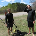 Karl and Gus relax after the the first roller ski of the season